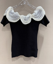 Damen Top M schwarz-weiß Carmen-Ausschnitt K...