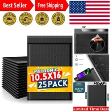 Customized 25 Pack Black Bubble Mailers 10.5x16 - Self-Seal, Thick & Reliable
