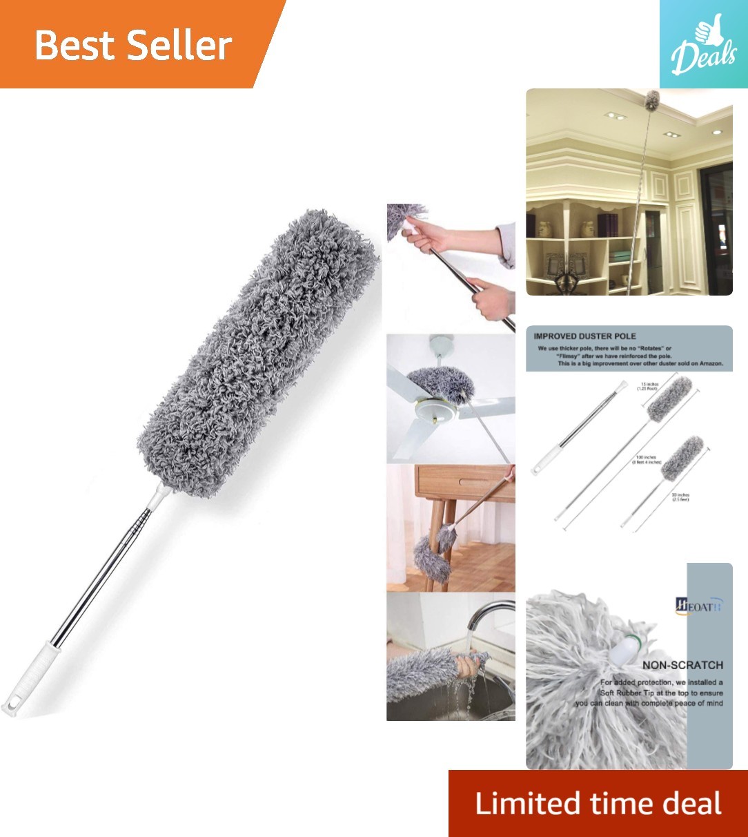 Pro Quality Microfiber Duster with Reinforced Stainless Steel Pole, 100 inches