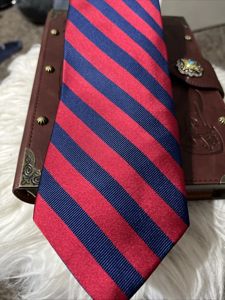 Saddlebred Handmade Necktie Silk Blend Red Blue Stripes Mens Tie CEO Preppy Dad - Image 2 of 4