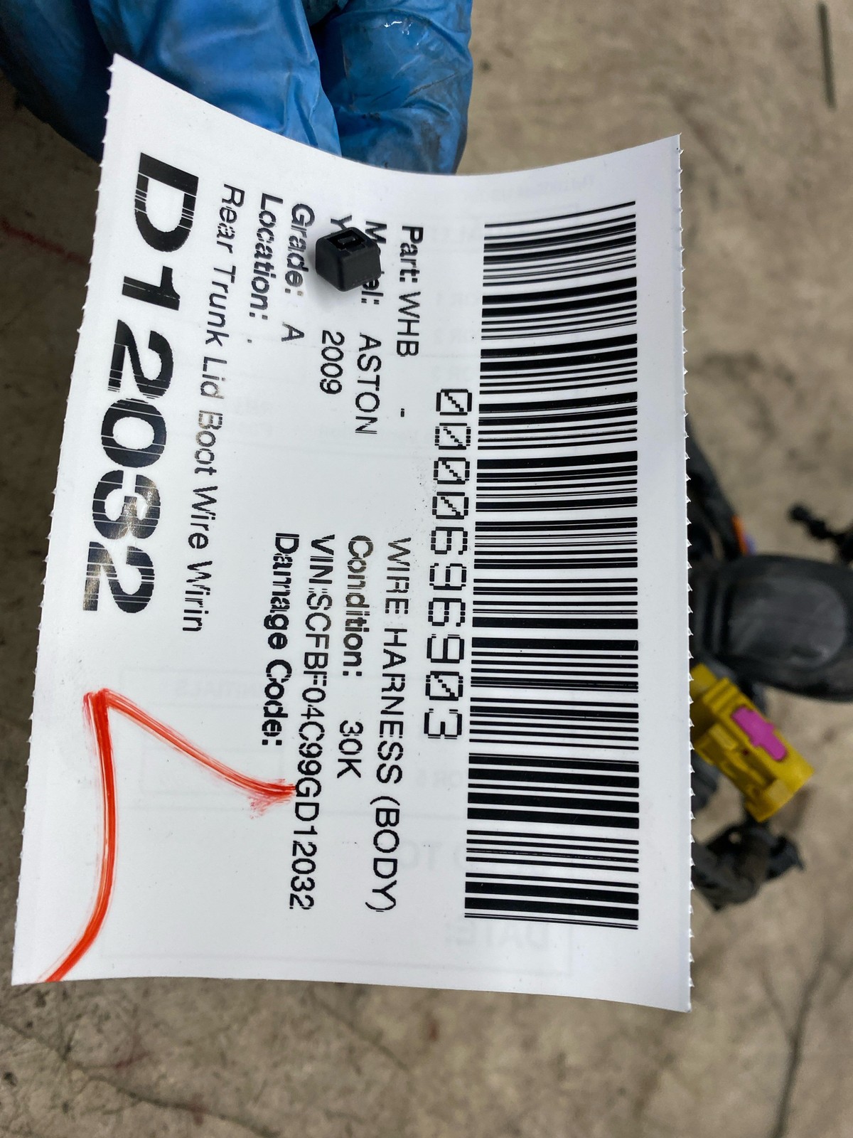 2009 Aston Martin Vantage Rear Trunk Lid Boot Wire Wiring Harness 8G33-14A227-FB
