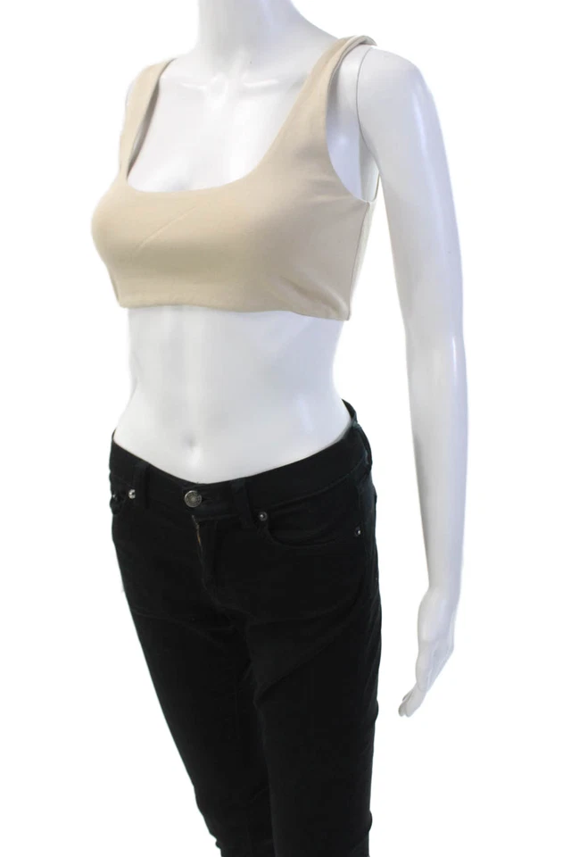 Sujetador deportivo Ronny Kobo para mujer cuello redondo sin mangas ajustado beige talla S Foto 2 de 4