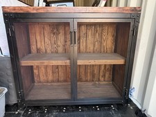 Rustic Industrial Wood & Metal Cabinet Sideboard Mesh Doors Storage Shelf