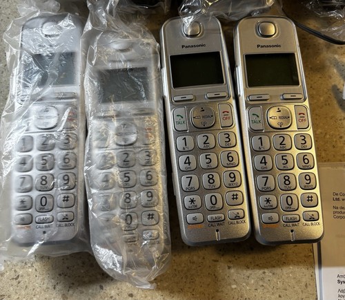 4 Panasonic KX-TGE475 Cordless Handsets Phones & Bases Bluetooth Link To Cell Et - Zdjęcie 2 z 7