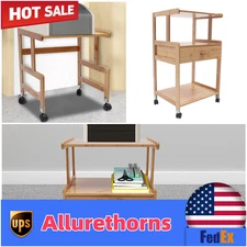 Wood Color Rolling Printer Cart Storage Rack Shelf 3 Tier Portable Printer Stand