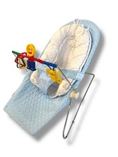 Vintage 80's Summer Basic Blue White Infant Baby Bouncer Seat Spinning Toys