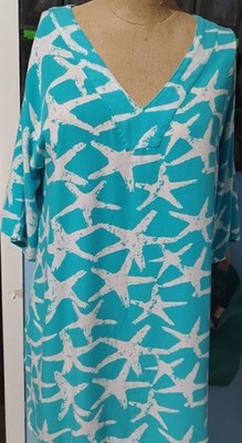 Tybee Island Clothing Dress Sz ML Blue White star fist Beach Cover