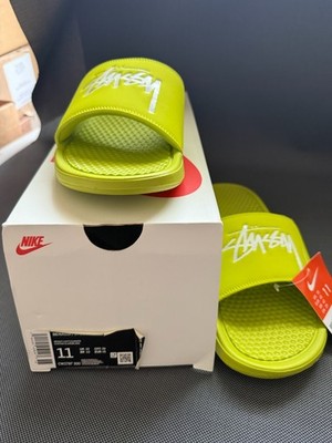 Nike x Stussy Benassi Slides Bright Cactus/White CW2787 300 Size 11 Brand New
