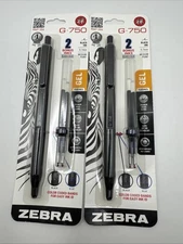 2x Zebra G-750 Premium Brass Barrel Medium Point 0.7mm Pen Black Bonus Blue Ink