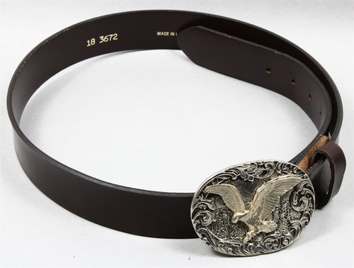 1-3/8" Brown Leather Biker's BELT Size 36 w/Flying Eagle Oversize Silver Buckle