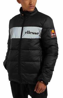Ellesse Illo reflektierende Fußball wattierte gefütterte Jacke Herren warm Auto Mantel schwarz