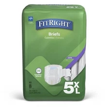 FitRight Super Adult Diapers Incontinence Briefs with Tabs 8 CT Heavy NEW 5XL