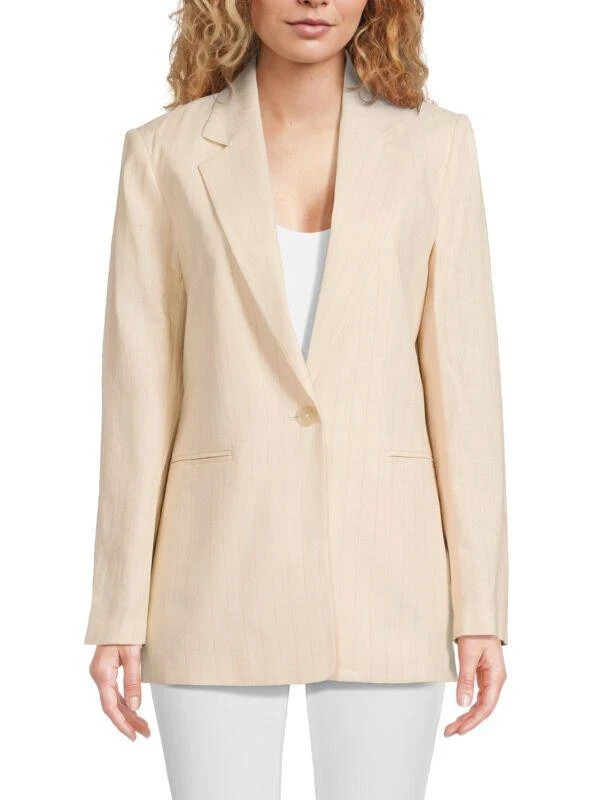DKNY NWT Women's Unconstructed Striped Linen Blend Blazer Beige Size 8 $169