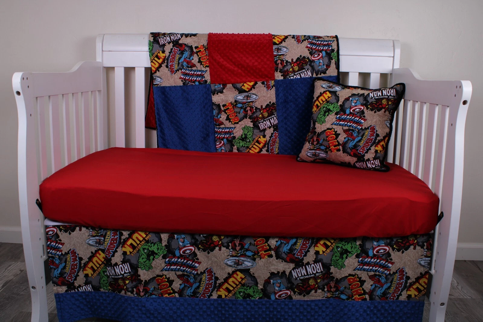 3pc Crib Bedding Set. Crib Skirt. Crib Sheet. Superheroes Crib. Superhero