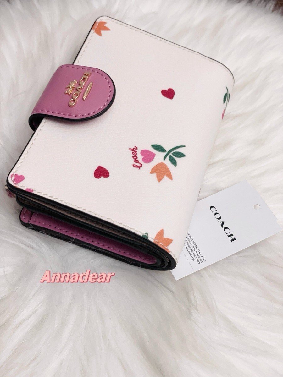 COACH WALLET (コーチ) NWT Coach Medium Corner Zip Wallet With Heart Petal Print