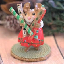 Wee Forest Folk Christmas Figurine M-655a - Wrap it Up! (Red Dress)
