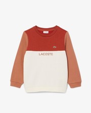 Image of Lacoste Colour-Block Fleece Sweatshirt Logo Top Age 8 Years Red & Brown NEW