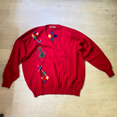 Pringle Pure Wool Golf Jumper Pringle Sports Vintage V Neck Red