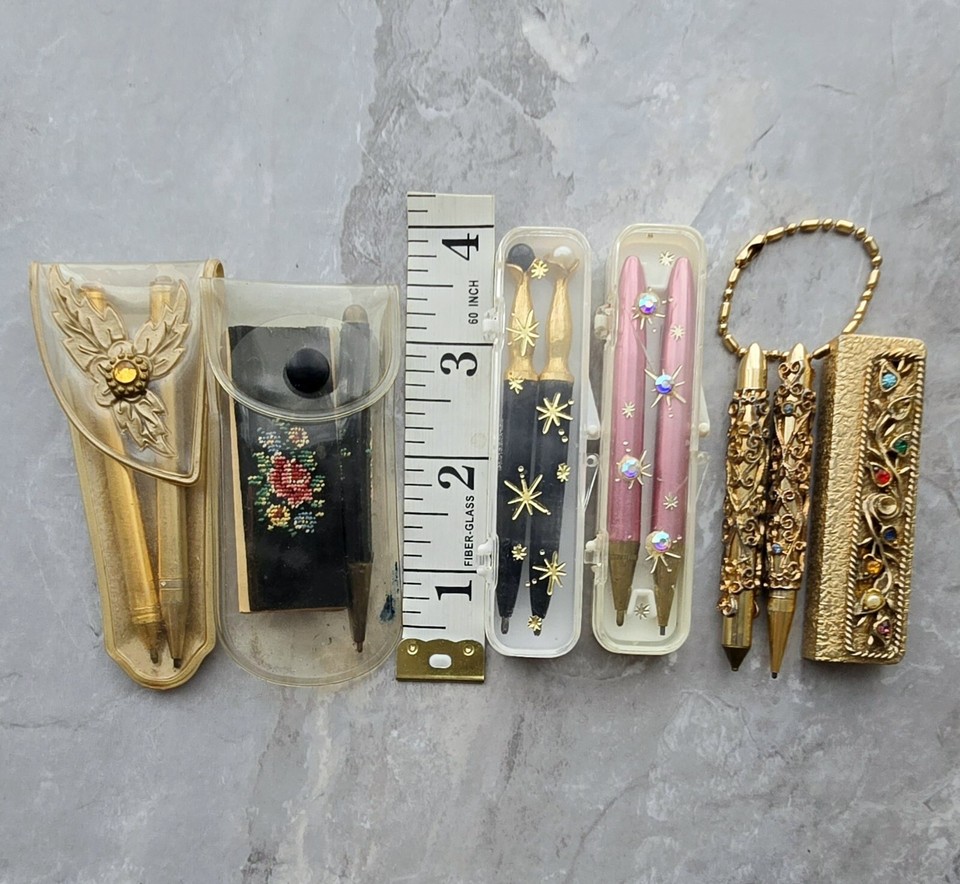 Vtg LOT MCM Mini Pen Pencil Set Rhinestone Germany Petite Point Jewel
