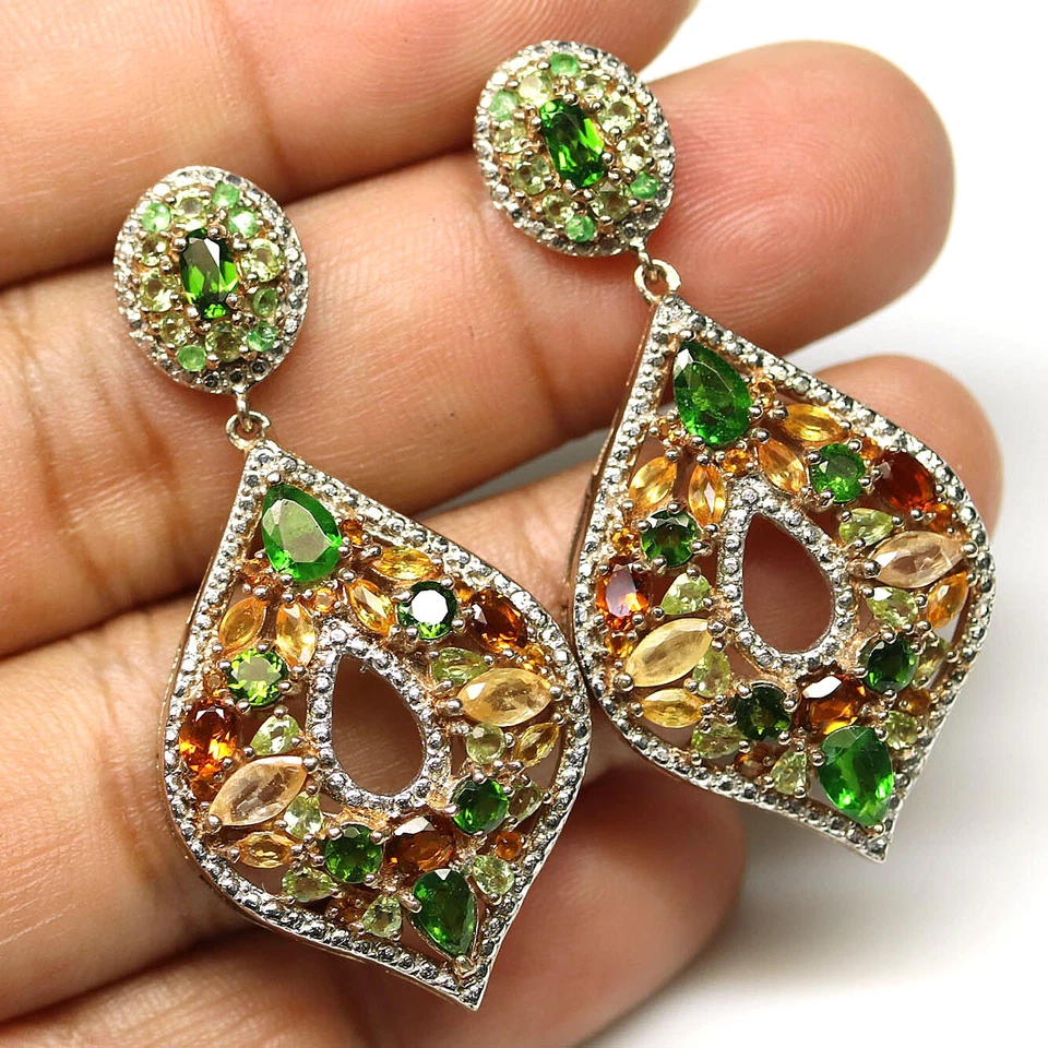 925 Sterling Silver Chrome Diopside, Sapphire & Zircon Earrings Christmas - Image 2 of 4