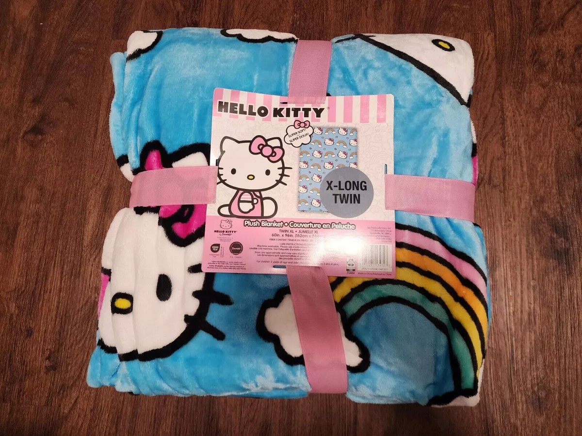 HELLO KITTY Rainbow Kitty Twin XL 60 x 96 in Blue Plush Throw