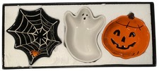 Pottery Barn Vintage Halloween Candy Dish Small Serving Bowls Ghost Web Pumpkin 