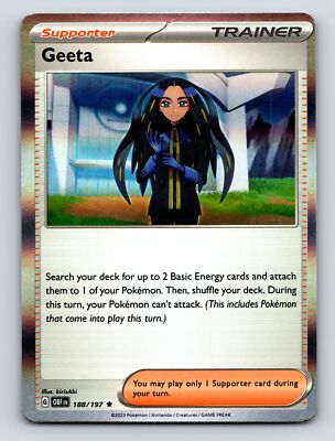 Trainer Geeta Supporter Card Basic Energy Rarity Blue Vibrant