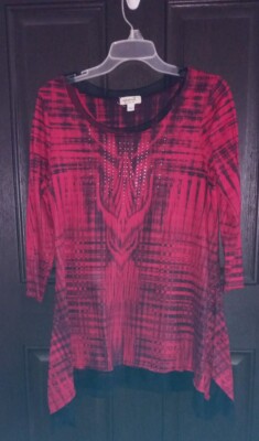 Womens Blouse One World S Red and Black Nice Design with Bling Pre-owned 