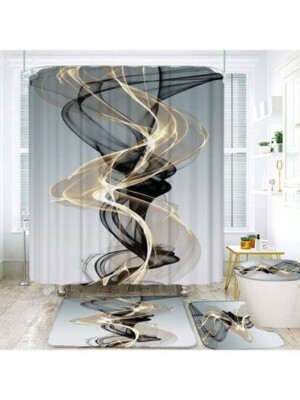 4-teiliges modernes abstraktes Gold und schwarzes Rauchmuster graues Badezimmer-Set 