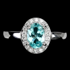 925 Sterling Silver Ring Oval Blue Apatite 7x5mm Gemstone Jewelry Size 9.5