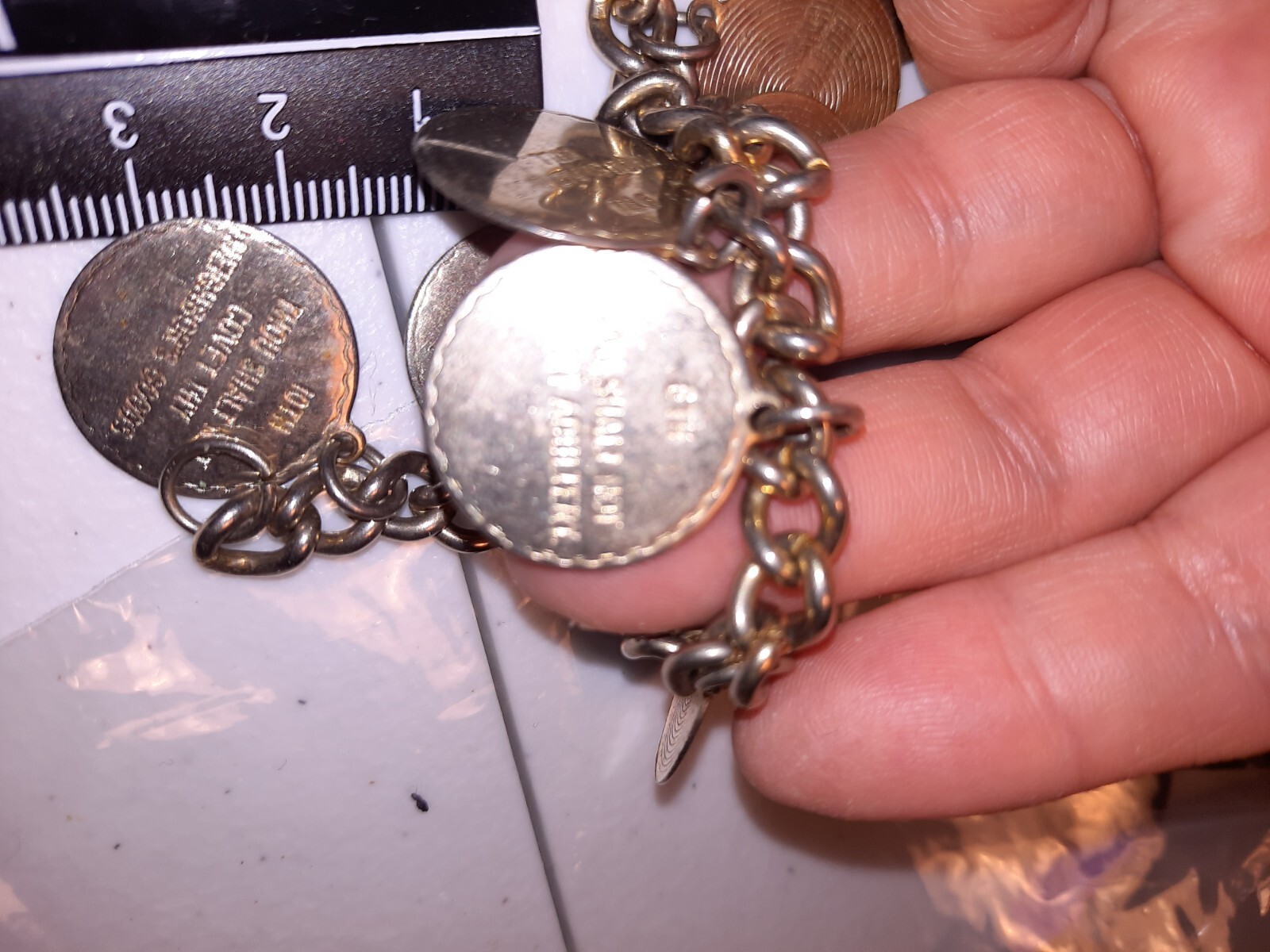 Vintage Silver tone Commandment Dangle Charm Brac… - image 4