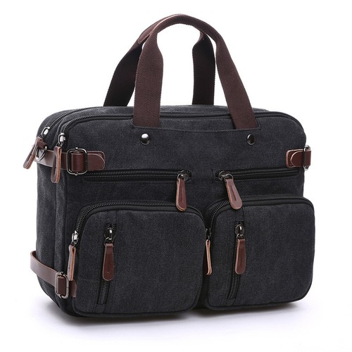 Mens Canvas Briefcase 15" Laptop Backpack Large 17" Crossbody Messenger Bag - Bild 1 von 42