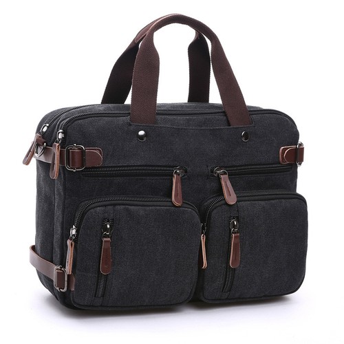 Mens Canvas Briefcase 15" Laptop Backpack Large 17" Crossbody Messenger Bag - Picture 1 of 17