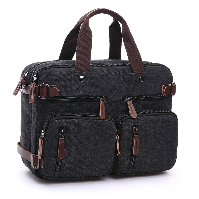 Mens Canvas Briefcase 17" Laptop Backpack Large capacity Crossbody Messenger Bag