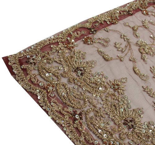 Sushila Vintage Burgundy Heavy Dupatta Net Mesh Hand Beaded Zardozi Long Stole - Picture 11 of 14