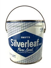 Vtg Lard Bucket & Lid 4# Swift's Silverleaf Blue & White 6" Tall Bail Nice Shape