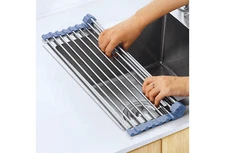 Stainless Steel Over Sink Dish Rack, Foldable Gray Drainer