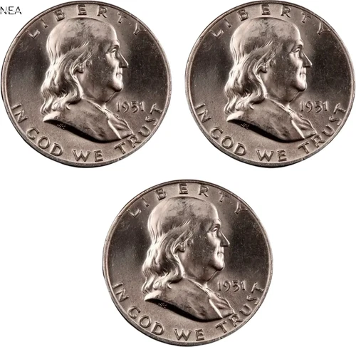 1951+1951-D+1951-S Franklin Half Dollar Lot ~ Gem BU ~ 90% Silver ~ 3 Coin Set