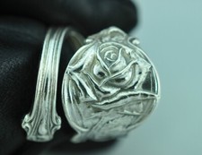Solid 925 Sterling Silver Rose Flower Floral Adjustable Spoon Ring