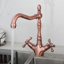 Bathroom Antique Copper Vanity Basin Mixer Swivel Spout Double Handles Mixer Tap