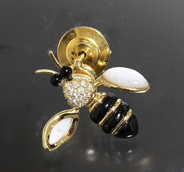 WALTHAM Bee Diamond Onyx Shell K18YG Newly Polished Insect WALTHAM Bee Diamond Onyx Shell K18YG Newly Polished Insect