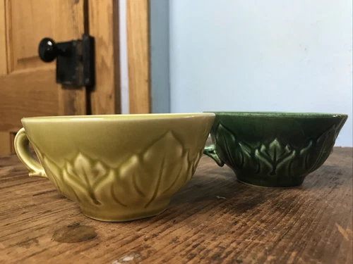 Vintage Steubenville Woodfield Teacups Set of 2 Replacement Cups Green *READ*