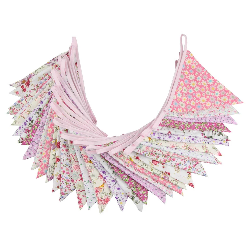 Banderín triangular de 10 M/32 pies, 36 piezas banderas de tela de algodón banderines guirnaldas... Foto 2 de 4