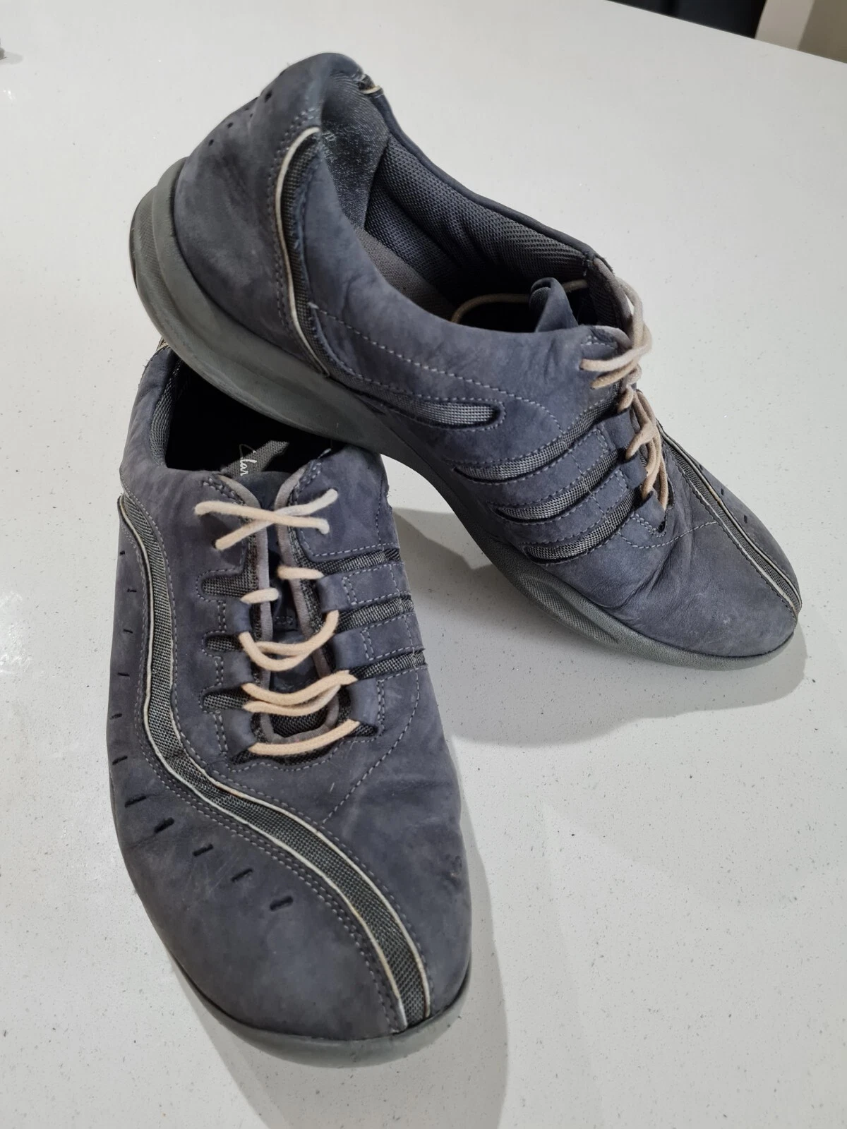 Scarpe da passeggio comode Clarks Wave blu stringate taglia 7D