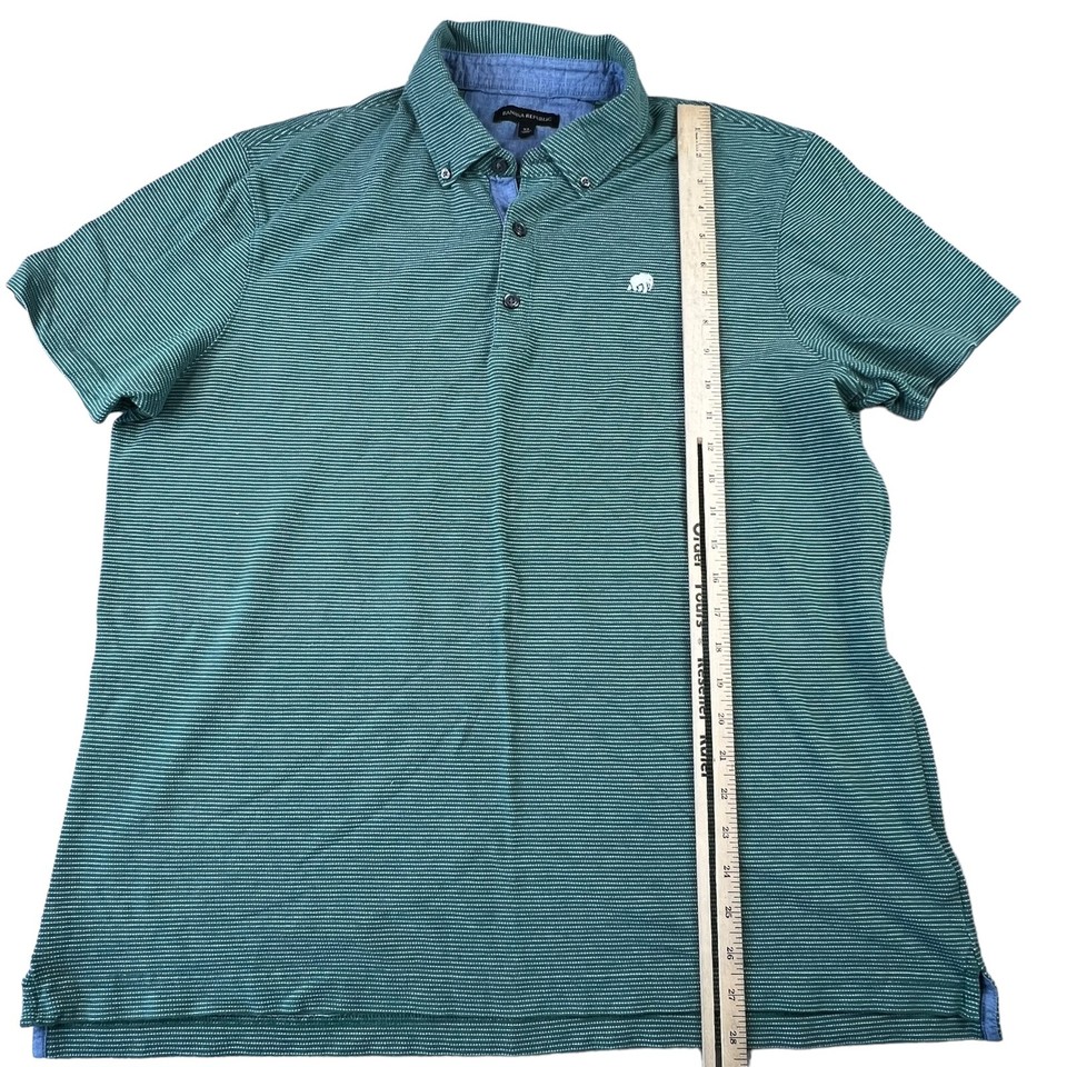 Banana Republic Mens Polo Shirt Size XL Green White Striped Button Down