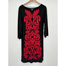 Nine West Sweater Dress Women XL Black Fire Red 3/4 Sleeve NWT