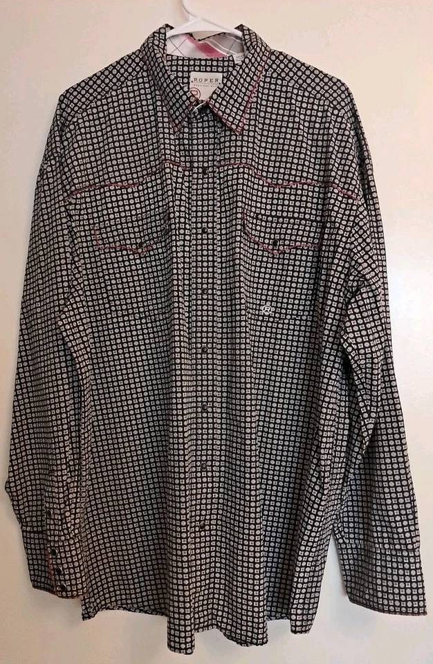 Camisa vaquera de vestir Roper para hombre 2XL manga larga negra roja a presión puntada  Foto 3 de 4