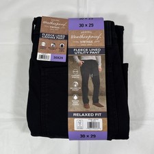 Weatherproof Vintage Fleece Lined Canvas Pant, Men 30x29, Black Regular Fit, NEW