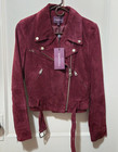 Womens Vigoss 100% Leather Suede Motorcycle Jacket Burgundy Size S