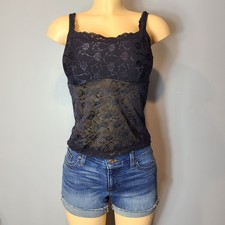 Vtg Y2K Tank Top Cami Fairy Grunge Black Lace Whimsigoth Sheer Size Medium 90s